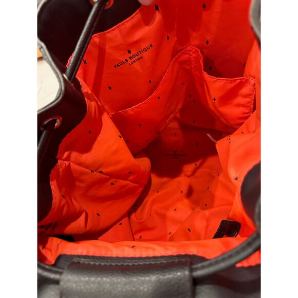 Paul's Boutique London Backpack Black Faux Leather City Minimalist Dark Academia - Picture 8 of 11